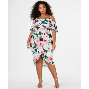 City Chic Trendy Plus Size Off-The-Shoulder Faux-Wrap Dress Size 14 Retail $149